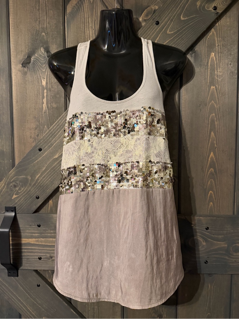 Express Sequin Stripe Racerback Tank Top - Cream & Taupe